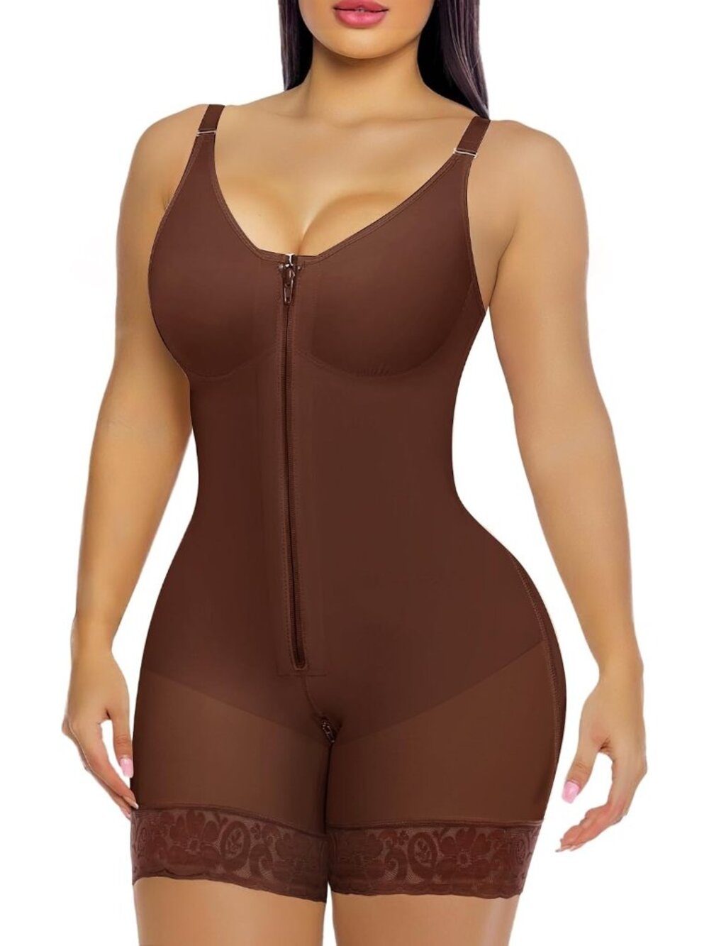 Yianna Women's Brown Zipper Crotch Tummy Control Butt Lifter Body Shapewear